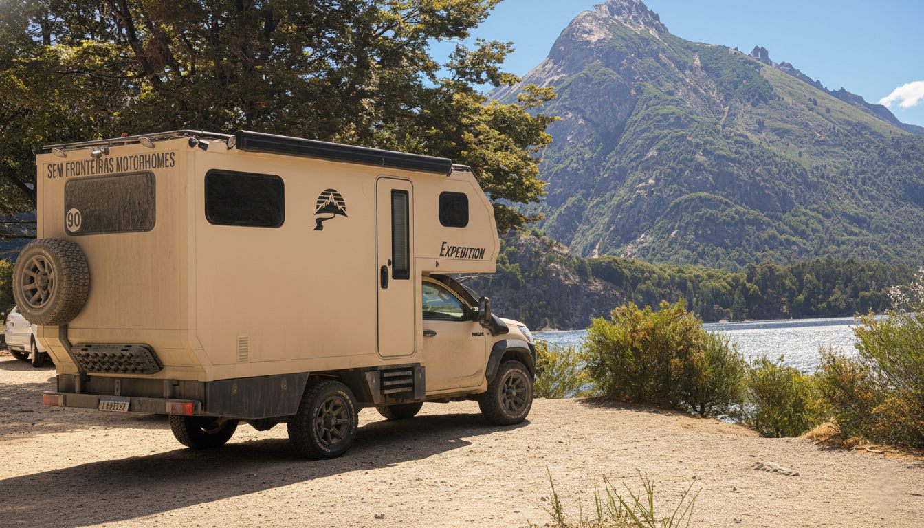 Motorhome 4x4 em trilha de montanha ao amanhecer